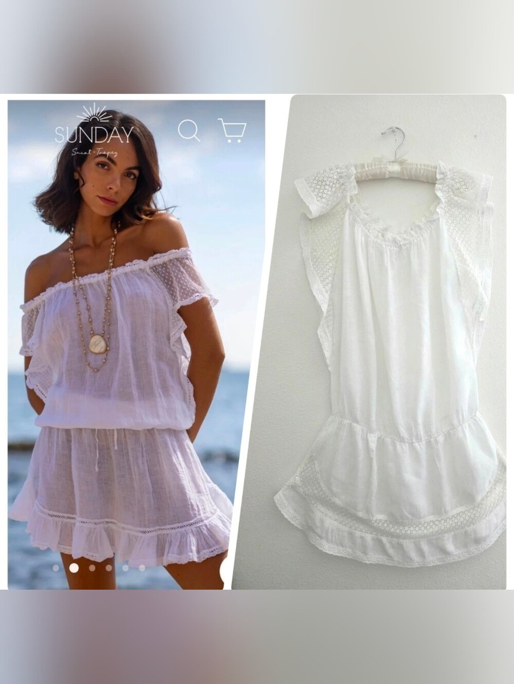 Sunday TU Saint Tropez Astra Linen Dress In White Mini Sheer Elastic Waist Sz OS